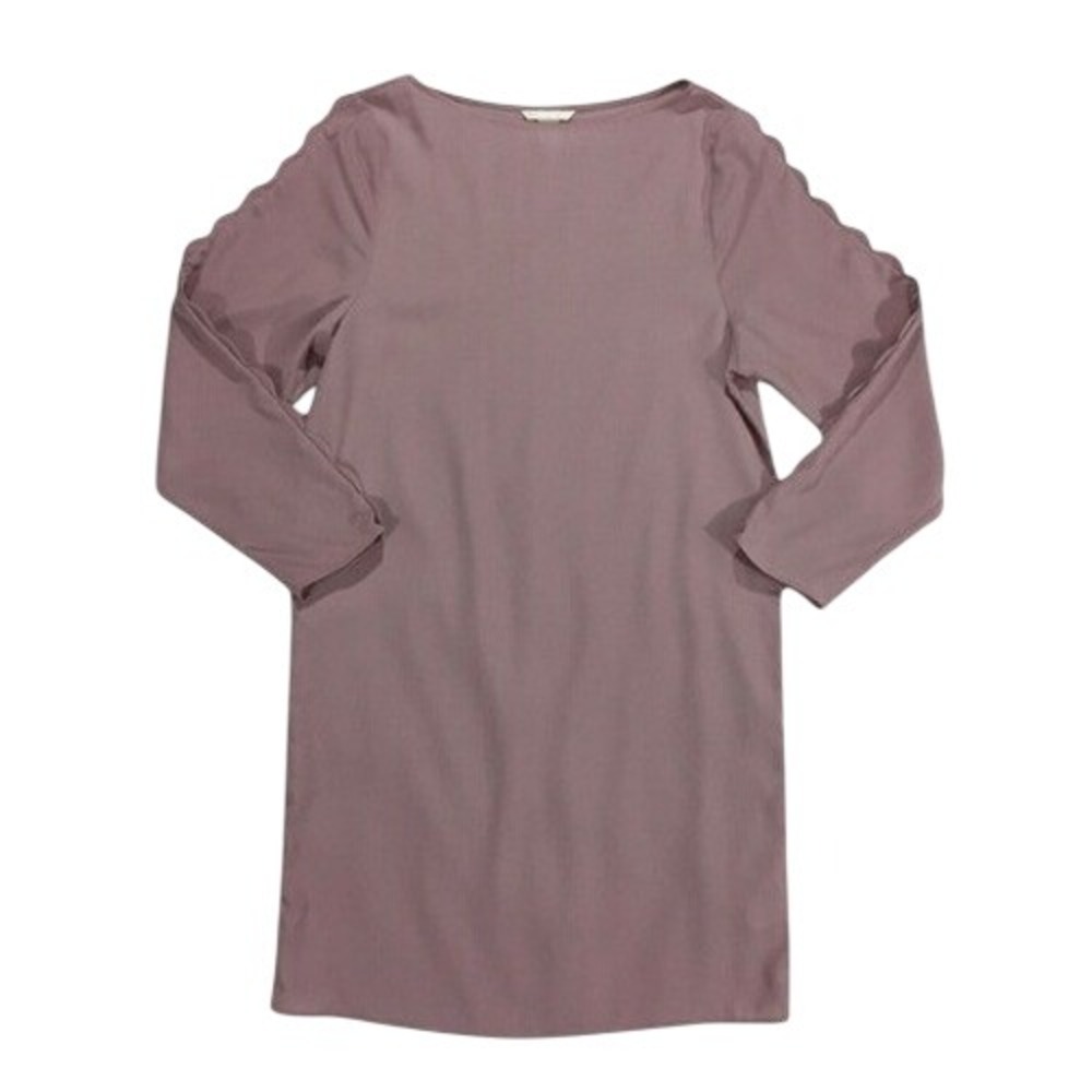 H&M Mauve Blush Pink Scalloped Long Sleeve Shift Dress Size 2